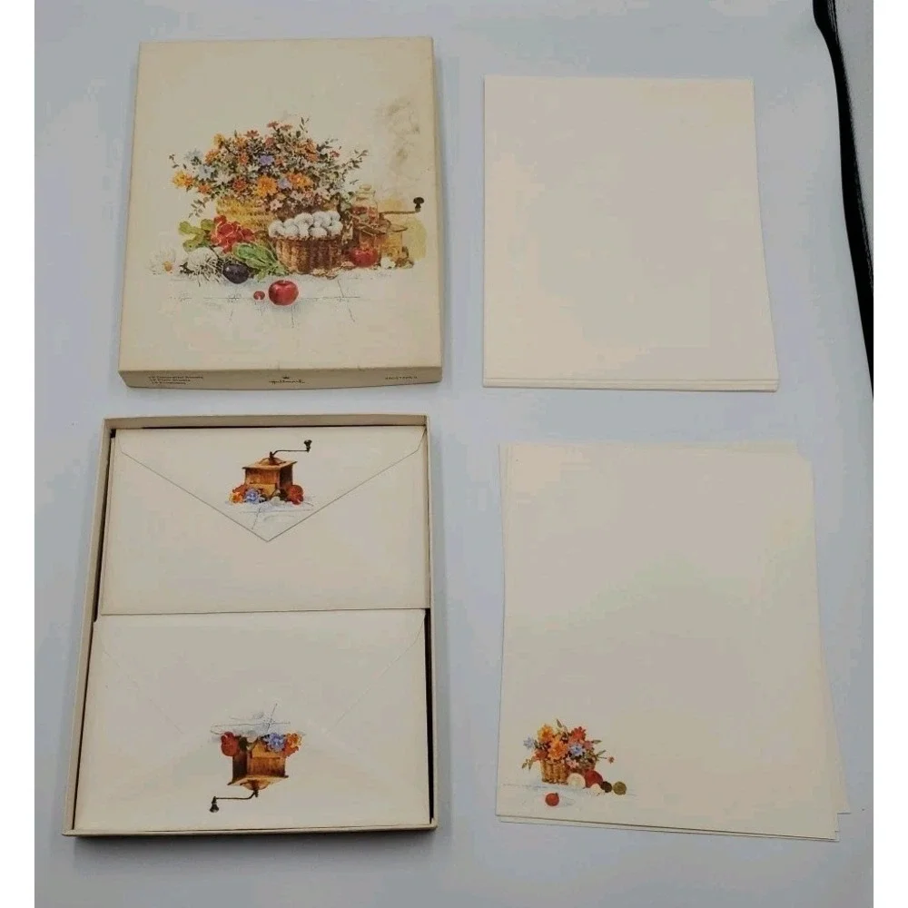 HALLMARK Vintage Stationery Flower Basket Fruit And Veggies READ